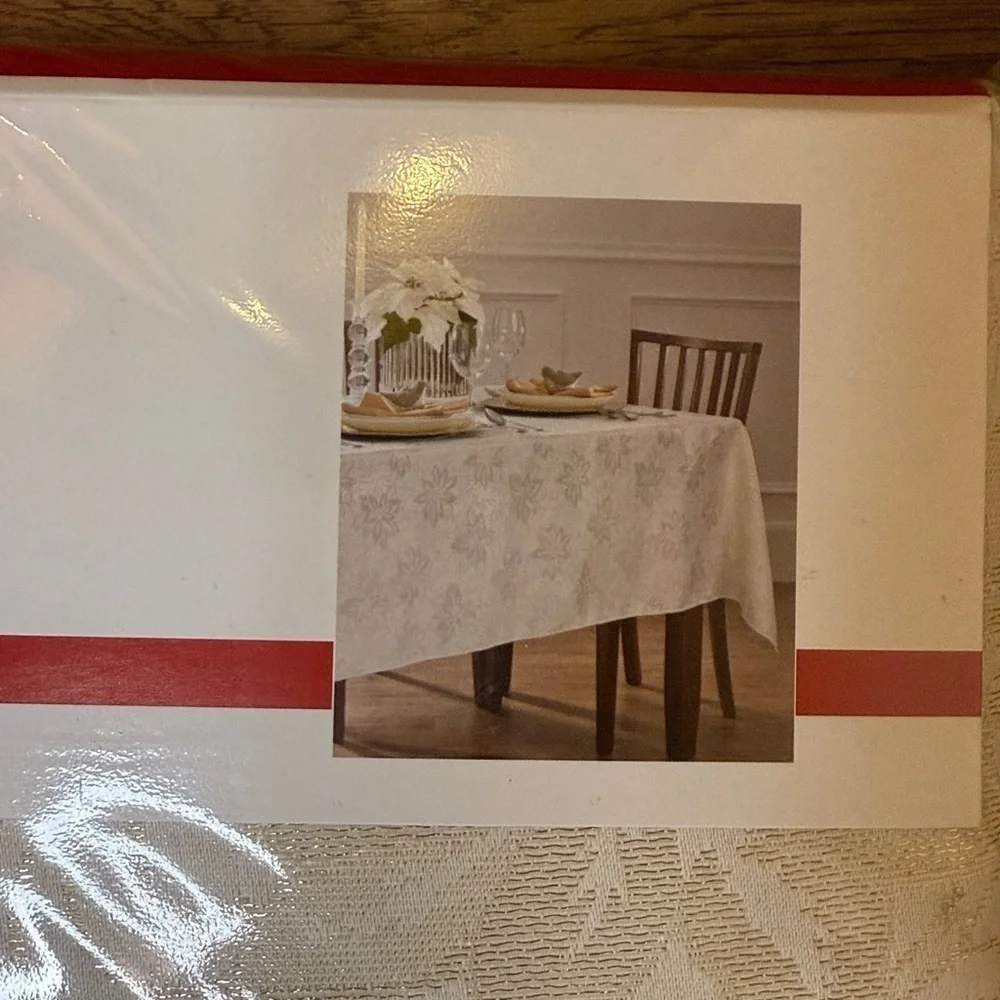 Living Quarters Metallic Poinsettia Tablecloth 60” x 120” Oblong Holiday Decor